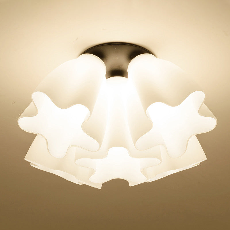 Country Style Floral Foyer Flush Mount Ceiling Light with White Glass