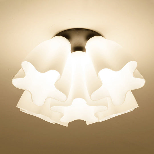 Country Style Floral Foyer Flush Mount Ceiling Light with White Glass