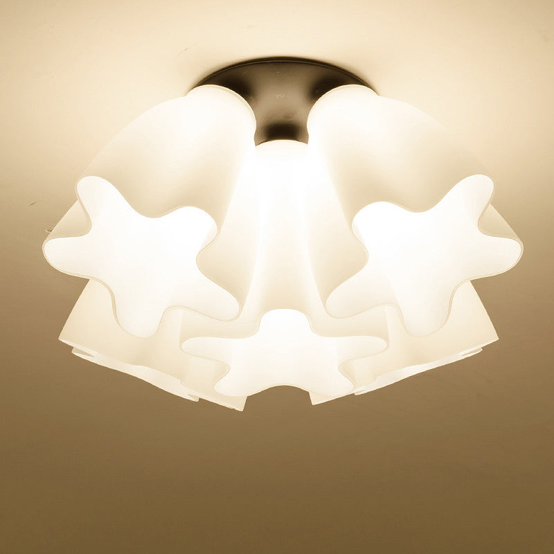 Country Style Floral Foyer Flush Mount Ceiling Light with White Glass