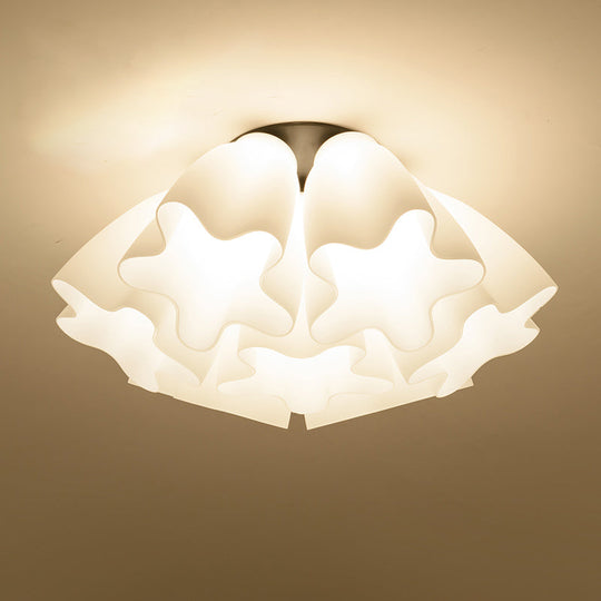 Country Style Floral Foyer Flush Mount Ceiling Light with White Glass