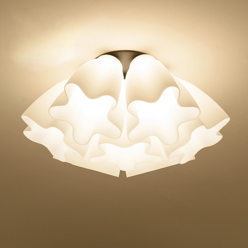 Country Style Floral Foyer Flush Mount Ceiling Light With White Glass 7 /