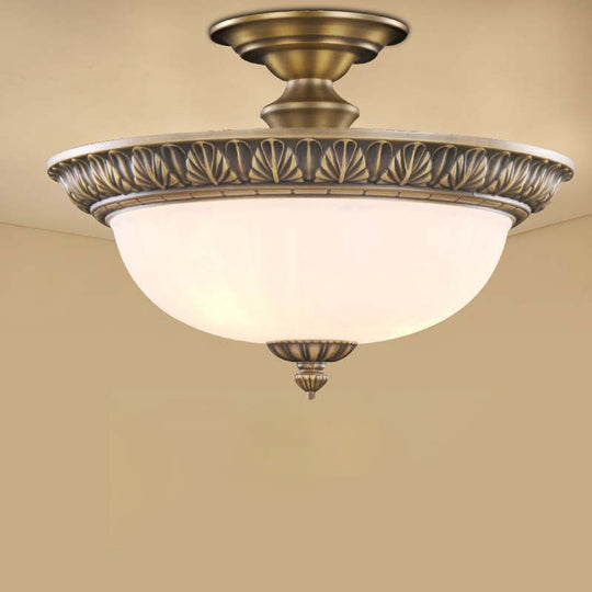 Traditional Bronze Bowl-Shaped Ceiling Lamp with Opal Glass - Elegant Semi-Mount Lighting for Hallways (4-Light)