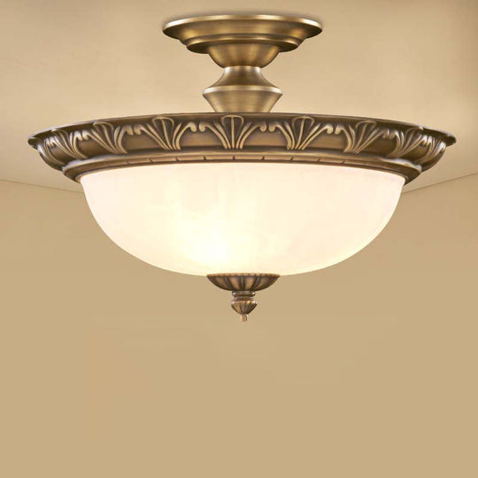 Traditional Bronze Bowl-Shaped Ceiling Lamp with Opal Glass - Elegant Semi-Mount Lighting for Hallways (4-Light)