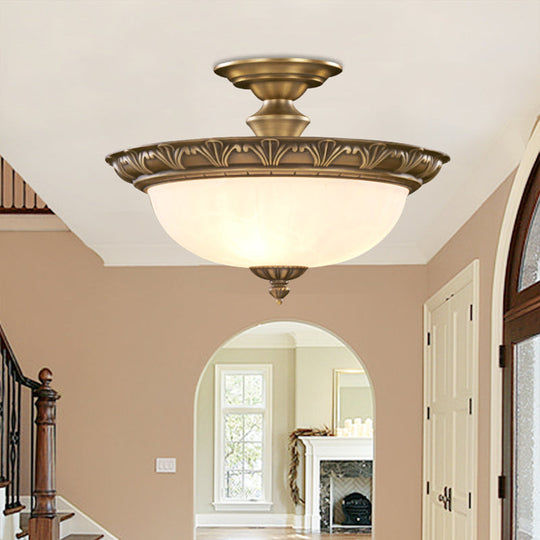 Traditional Bronze Bowl-Shaped Ceiling Lamp with Opal Glass - Elegant Semi-Mount Lighting for Hallways (4-Light)