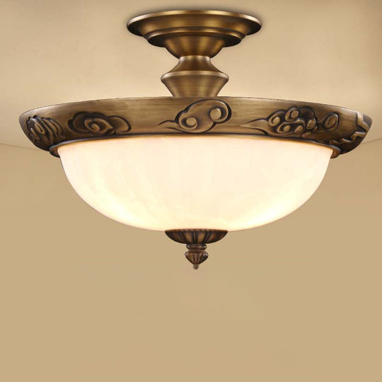 Traditional Bronze Bowl-Shaped Ceiling Lamp with Opal Glass - Elegant Semi-Mount Lighting for Hallways (4-Light)