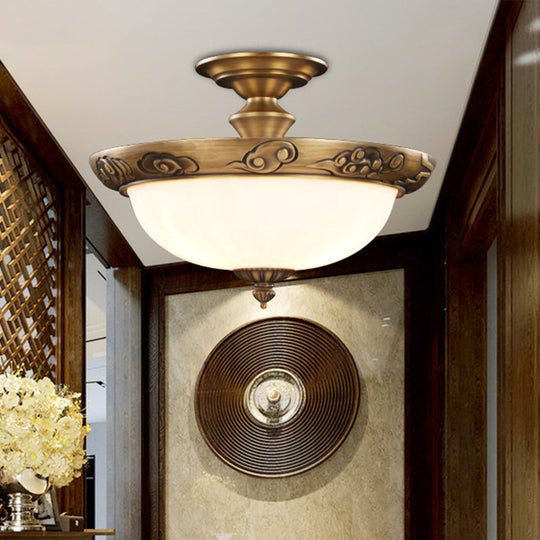 Traditional Bronze Bowl-Shaped Ceiling Lamp with Opal Glass - Elegant Semi-Mount Lighting for Hallways (4-Light)