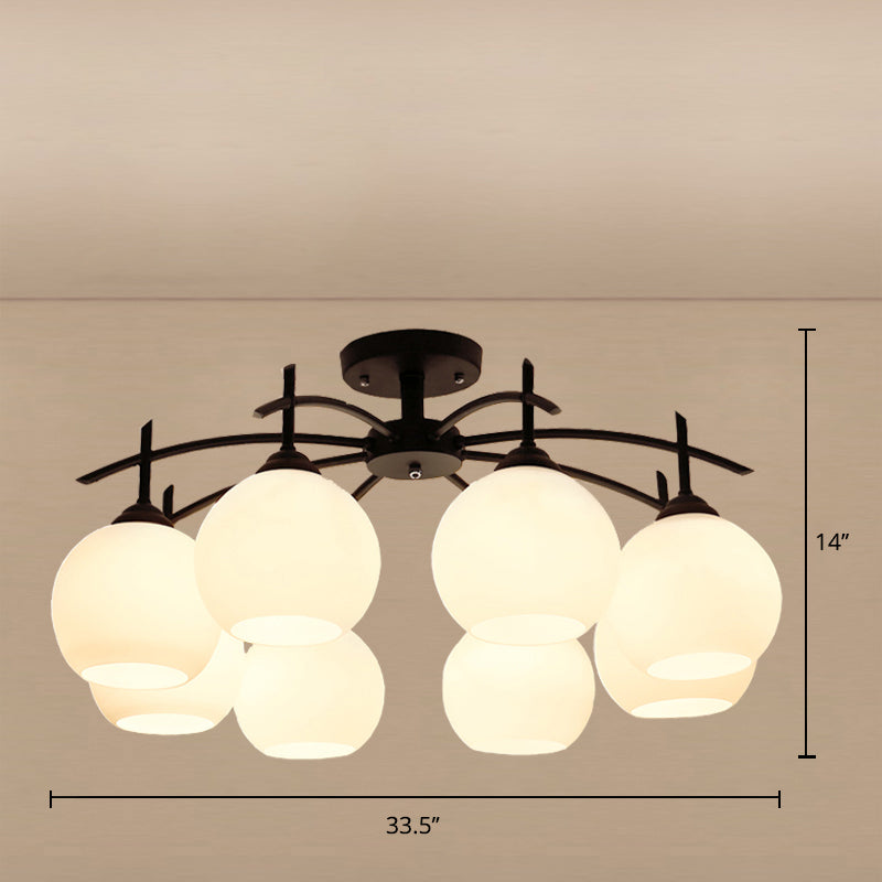 Minimalist Opal Glass Flush Light in Black for Living Room Ceiling