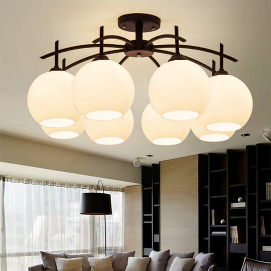 Minimalist Opal Glass Flush Light in Black for Living Room Ceiling