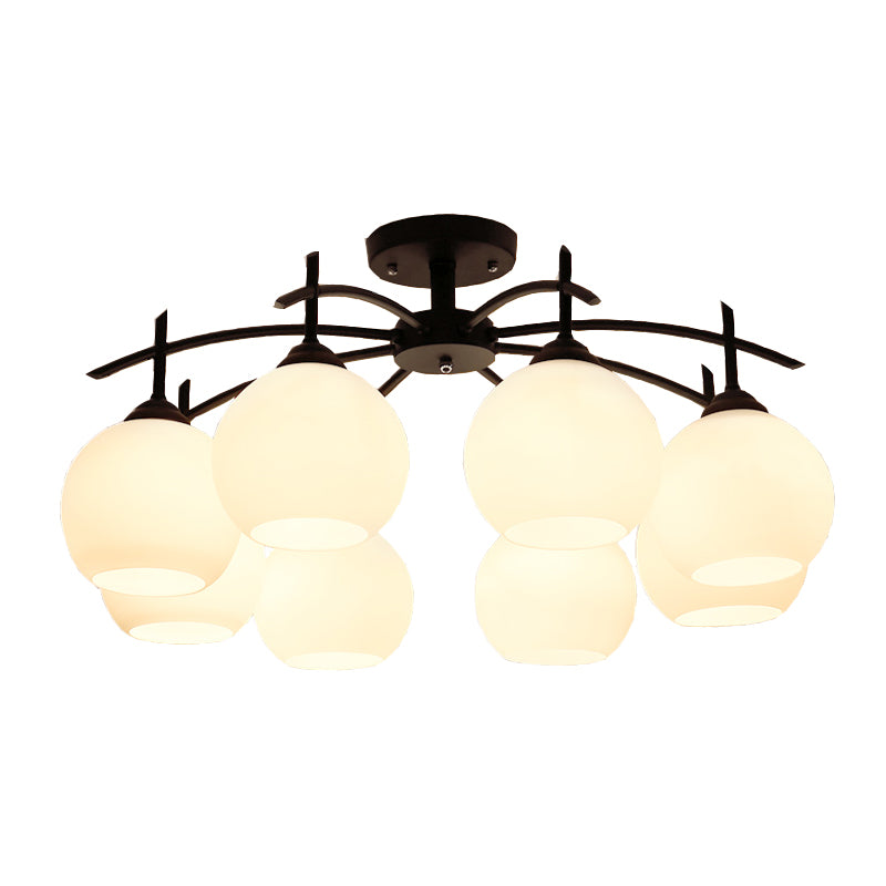 Minimalist Opal Glass Flush Light in Black for Living Room Ceiling