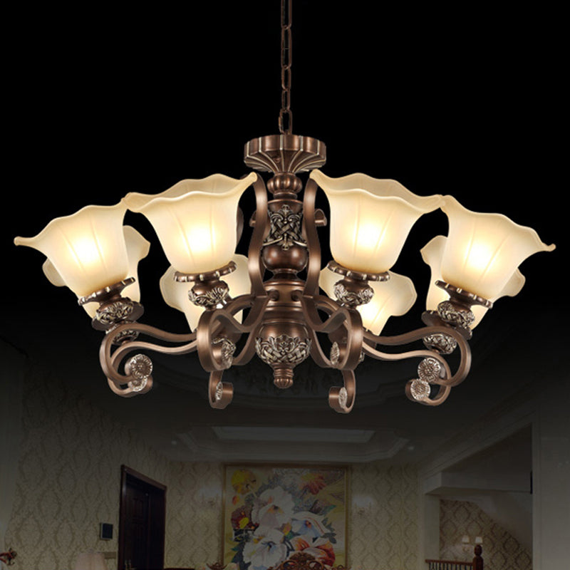 Floral Semi Flush Ceiling Light with Antique Bronze Finish and Frosted Glass – Ideal for Living Room