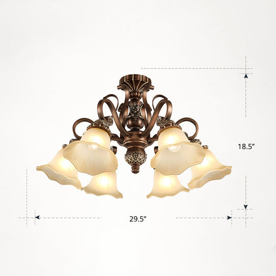 Floral Semi Flush Ceiling Light with Antique Bronze Finish and Frosted Glass – Ideal for Living Room