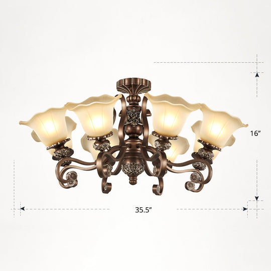 Floral Semi Flush Ceiling Light with Antique Bronze Finish and Frosted Glass – Ideal for Living Room