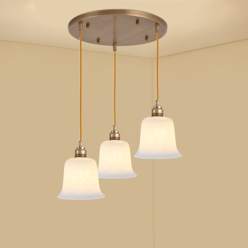 Sleek Frosted White Glass Pendant Light For Shaded Dining Rooms / Bell Cylinder