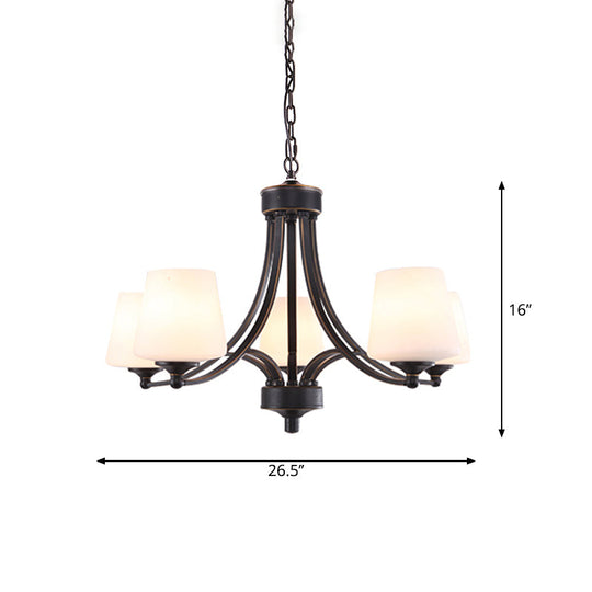 Rustic Gold-Black Conical Up Chandelier With Ivory Glass Hang For Living Room 5 /