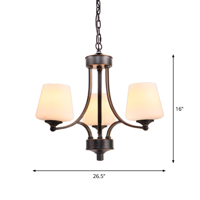 Rustic Gold-Black Conical Up Chandelier With Ivory Glass Hang For Living Room 3 /