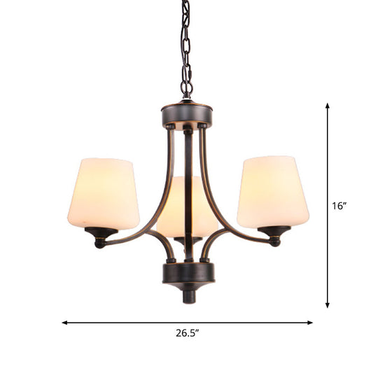 Rustic Gold-Black Conical Up Chandelier With Ivory Glass Hang For Living Room 3 /