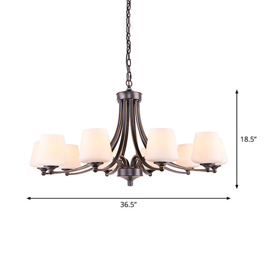 Rustic Gold-Black Conical Up Chandelier With Ivory Glass Hang For Living Room 10 /