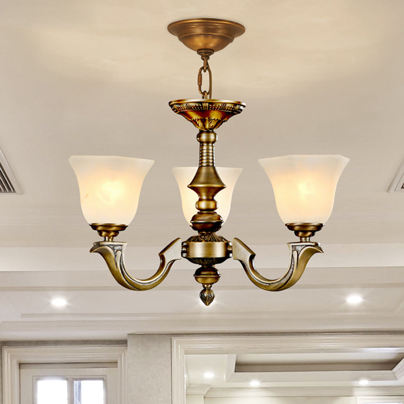 Frosted Glass Chandelier: Paneled Bell Pendant Light In Traditional Gold Design For Dining Rooms 3 /