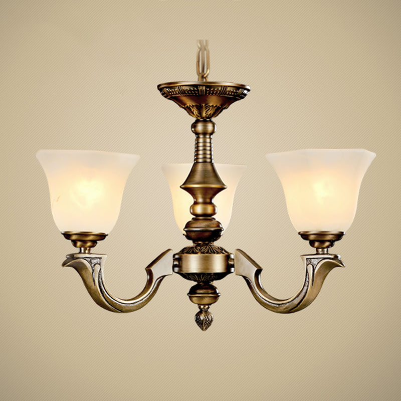 Frosted Glass Chandelier: Paneled Bell Pendant Light In Traditional Gold Design For Dining Rooms