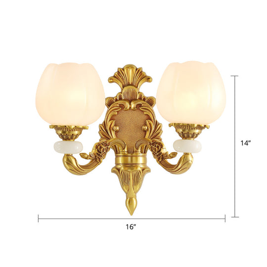 Traditional Opal Glass Flower Wall Lamp: Bronze Finish Mounted Light For Foyer 2 / Lotus