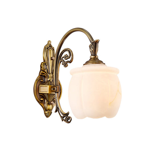 Traditional Opal Glass Flower Wall Lamp: Bronze Finish Mounted Light For Foyer 1 /