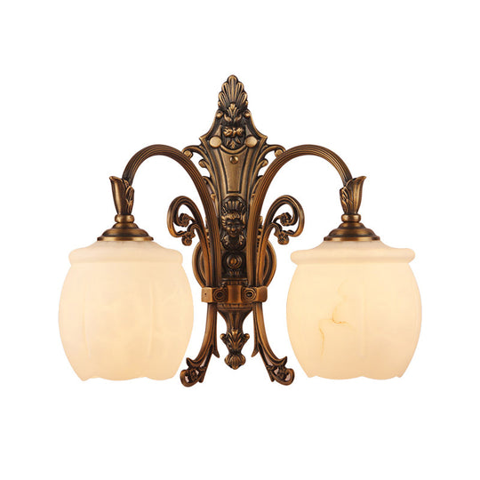 Traditional Opal Glass Flower Wall Lamp: Bronze Finish Mounted Light For Foyer 2 / Round