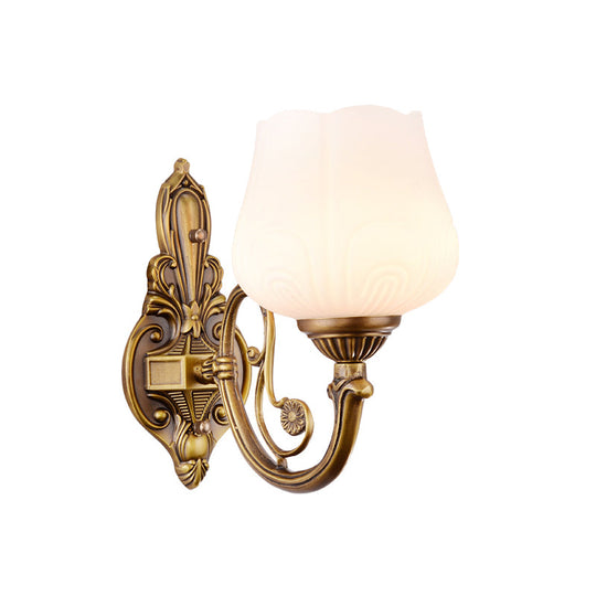 Traditional Opal Glass Flower Wall Lamp: Bronze Finish Mounted Light For Foyer 1 / Shape