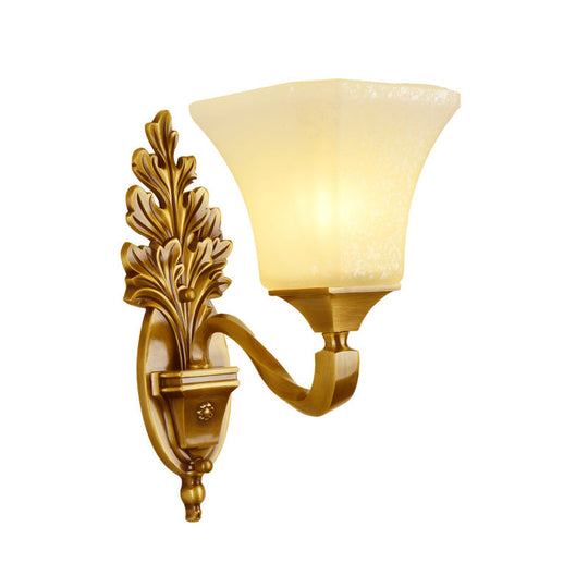 Traditional Opal Glass Flower Wall Lamp: Bronze Finish Mounted Light For Foyer 1 / Trumpet