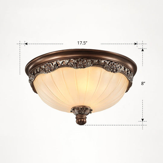 Country Style Dome Ceiling Mount Lamp for Bedroom - Opal Rib Glass Flush Light Fixture