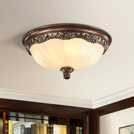 Country Style Dome Ceiling Mount Lamp for Bedroom - Opal Rib Glass Flush Light Fixture