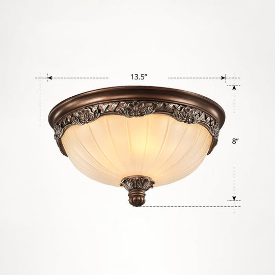 Country Style Dome Ceiling Mount Lamp for Bedroom - Opal Rib Glass Flush Light Fixture