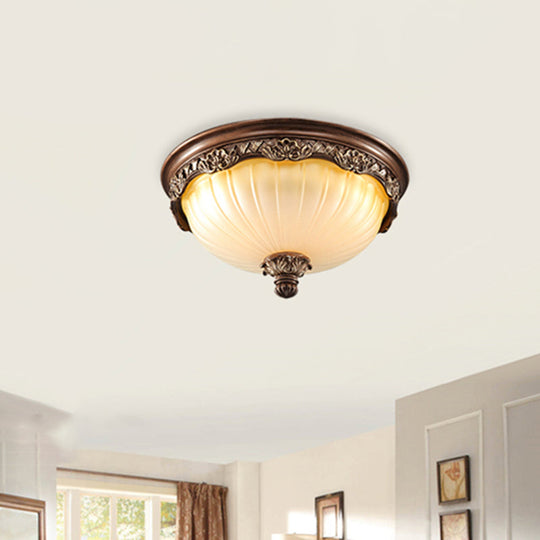 Country Style Dome Ceiling Mount Lamp for Bedroom - Opal Rib Glass Flush Light Fixture