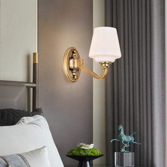 Minimalistic Opaline Glass Wall Sconce: Golden Bedside Lamp Fixture