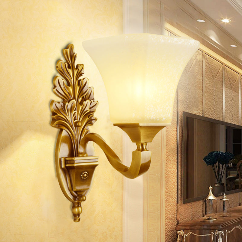 Antique Style Wall Sconce - Milk Glass With Gold Finish Pagoda Shape Perfect For Corridor Lighting