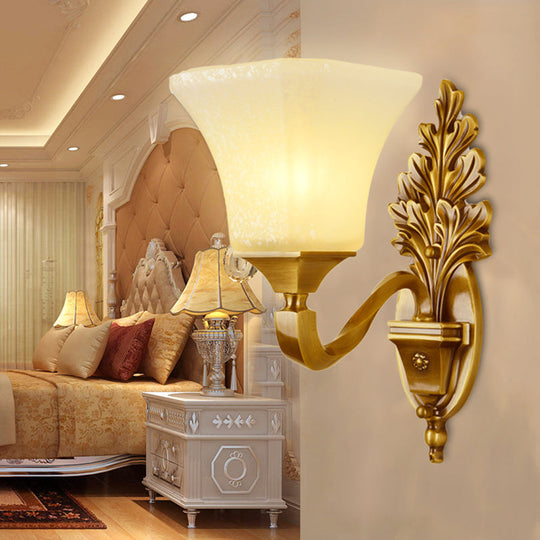 Antique Style Wall Sconce - Milk Glass With Gold Finish Pagoda Shape Perfect For Corridor Lighting