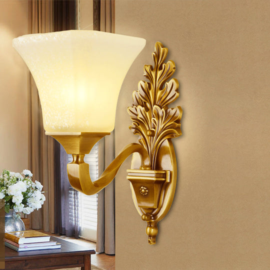 Antique Style Wall Sconce - Milk Glass With Gold Finish Pagoda Shape Perfect For Corridor Lighting