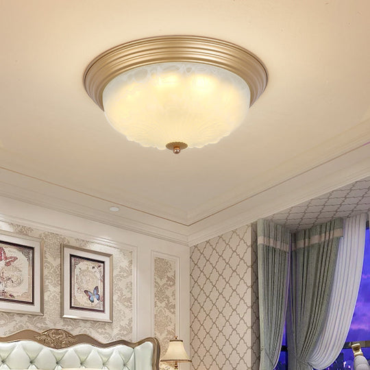 3-Light Frosted Glass Flush Ceiling Light - Colonial Dome Style - Ideal for Bedroom Flushmount Lighting