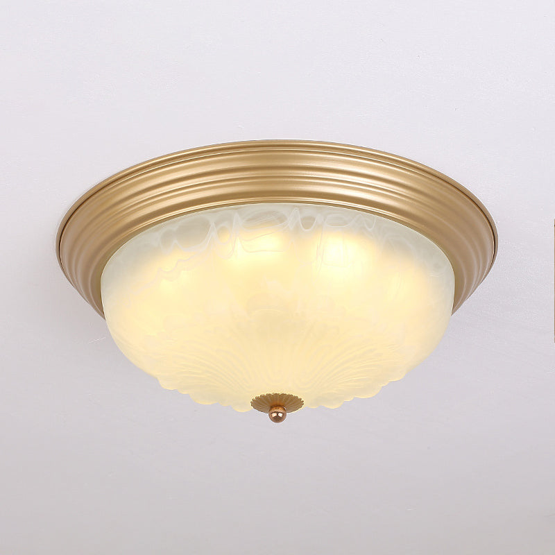 3-Light Frosted Glass Flush Ceiling Light - Colonial Dome Style Ideal For Bedroom Flushmount