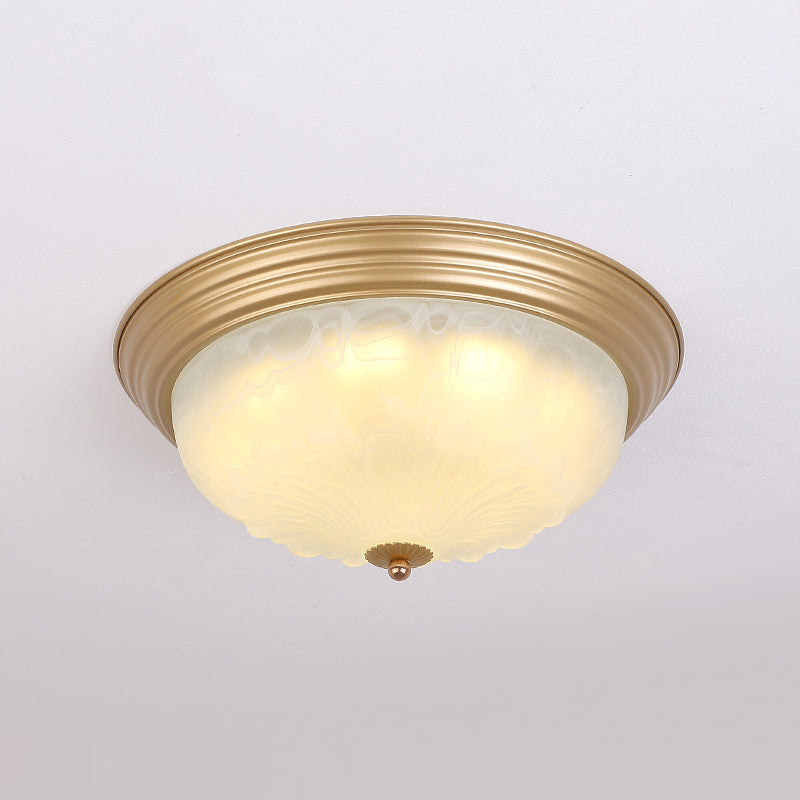 3-Light Frosted Glass Flush Ceiling Light - Colonial Dome Style Ideal For Bedroom Flushmount