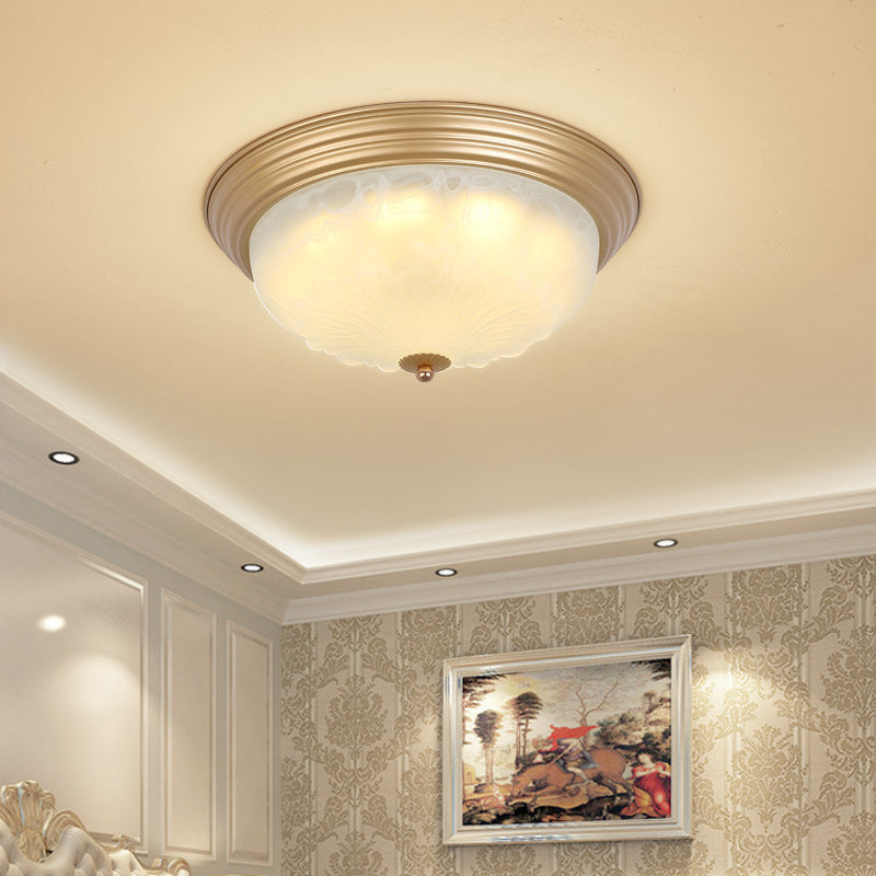 3-Light Frosted Glass Flush Ceiling Light - Colonial Dome Style Ideal For Bedroom Flushmount