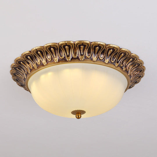 3-Light Frosted Glass Flush Ceiling Light - Colonial Dome Style Ideal For Bedroom Flushmount