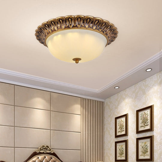 3-Light Frosted Glass Flush Ceiling Light - Colonial Dome Style Ideal For Bedroom Flushmount