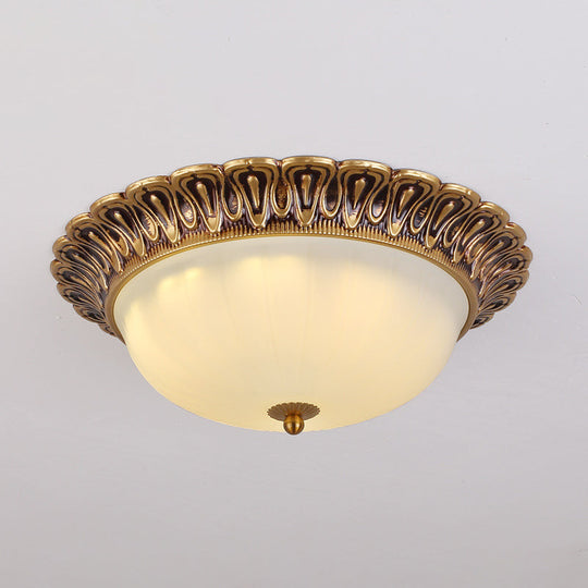 3-Light Frosted Glass Flush Ceiling Light - Colonial Dome Style - Ideal for Bedroom Flushmount Lighting