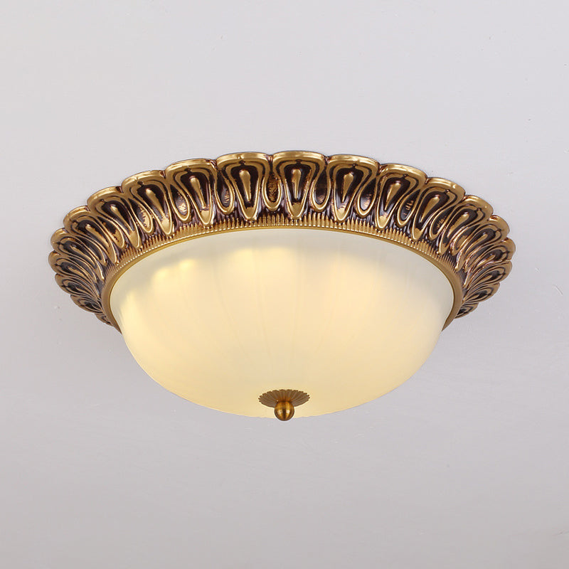 3-Light Frosted Glass Flush Ceiling Light - Colonial Dome Style Ideal For Bedroom Flushmount