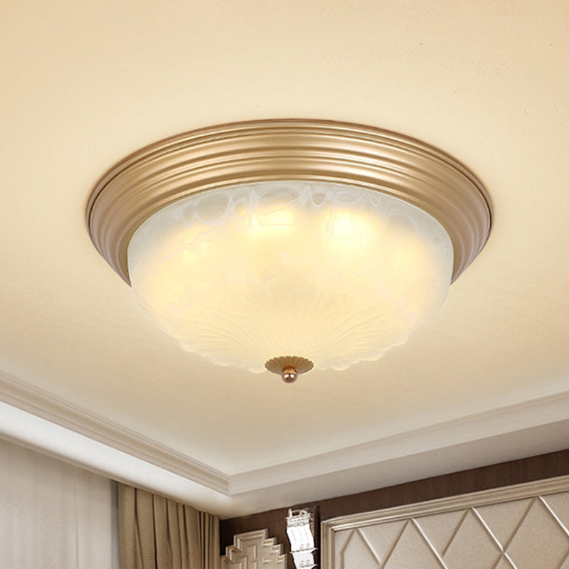 3-Light Frosted Glass Flush Ceiling Light - Colonial Dome Style - Ideal for Bedroom Flushmount Lighting