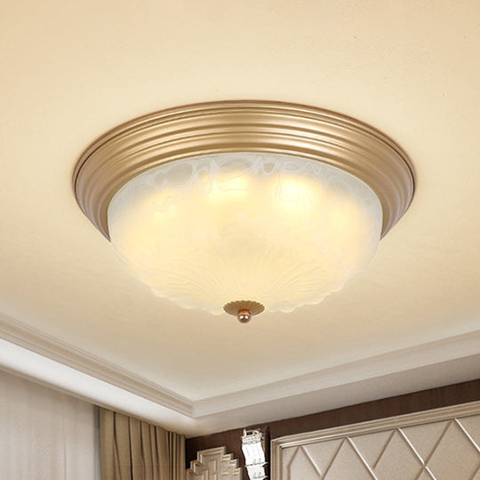 3-Light Frosted Glass Flush Ceiling Light - Colonial Dome Style Ideal For Bedroom Flushmount