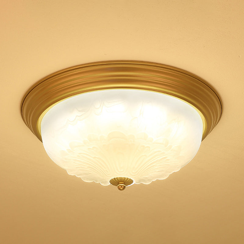 3-Light Frosted Glass Flush Ceiling Light - Colonial Dome Style Ideal For Bedroom Flushmount