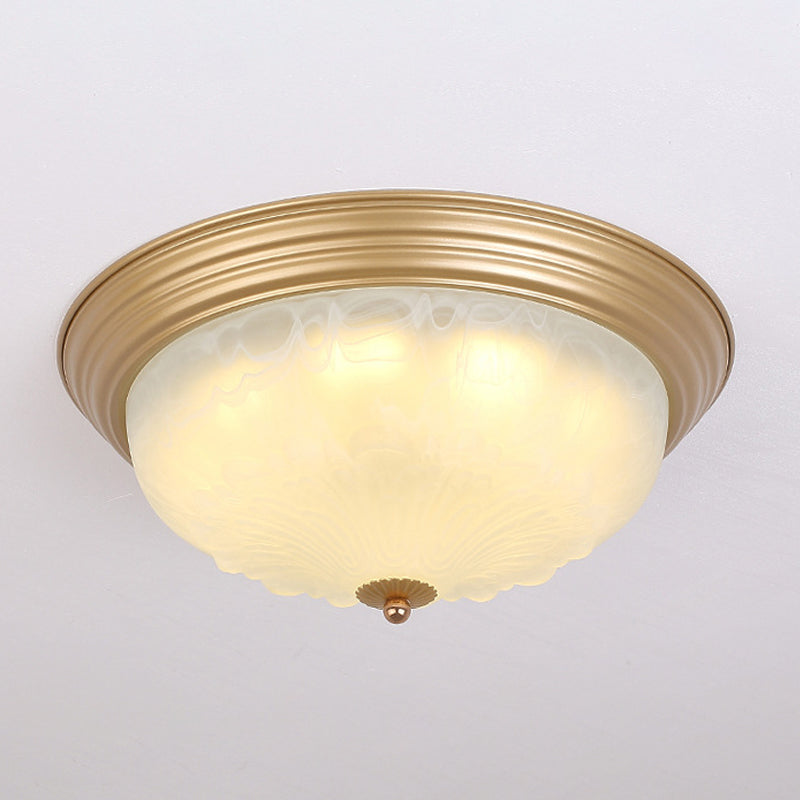 3-Light Frosted Glass Flush Ceiling Light - Colonial Dome Style Ideal For Bedroom Flushmount