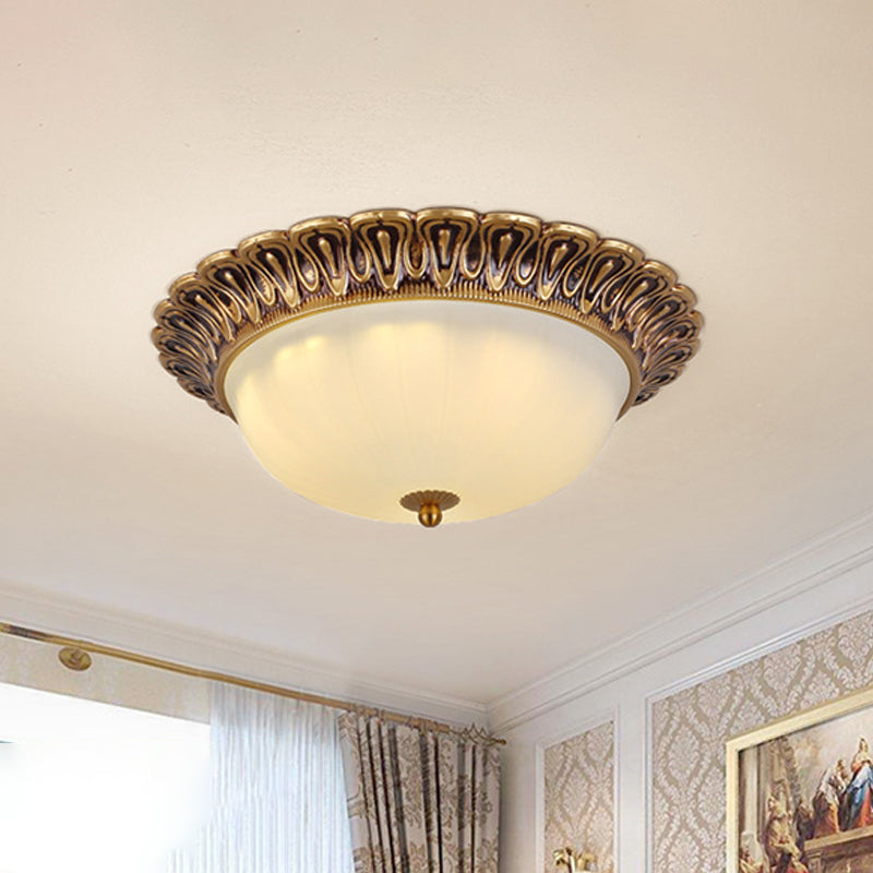 3-Light Frosted Glass Flush Ceiling Light - Colonial Dome Style Ideal For Bedroom Flushmount