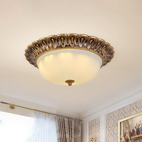 3-Light Frosted Glass Flush Ceiling Light - Colonial Dome Style Ideal For Bedroom Flushmount